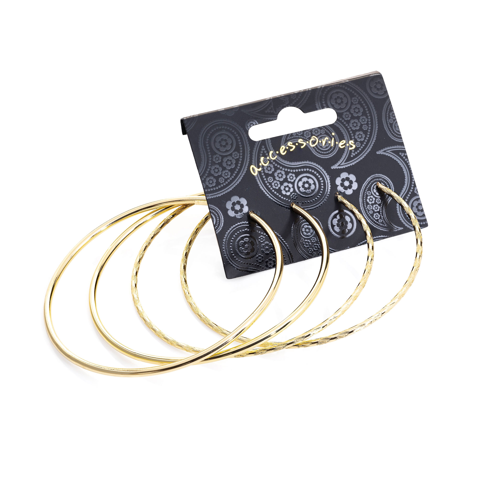 Large Two Pairs Gold Colour Hoops Earrings