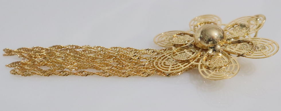 Thumbnail: Flower Statement Drop Chain Gold Plated Earring