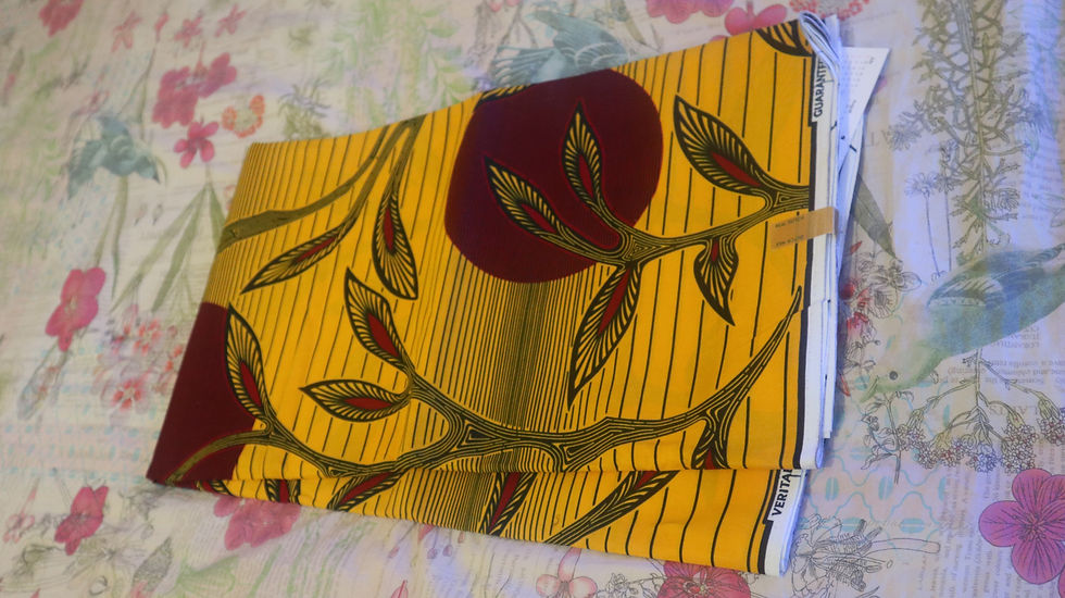 Miniatura: Yellow African Wax Print Fabric Leaf and Moon Pattern, Sold By the yard