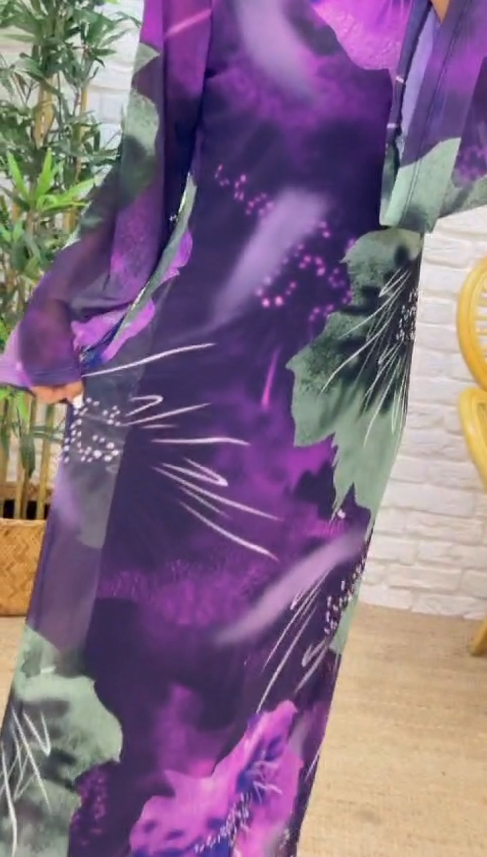 Miniaturebillede: Bell Sleeve Mesh A-Line Floral Dress In Purple Womenswear 
