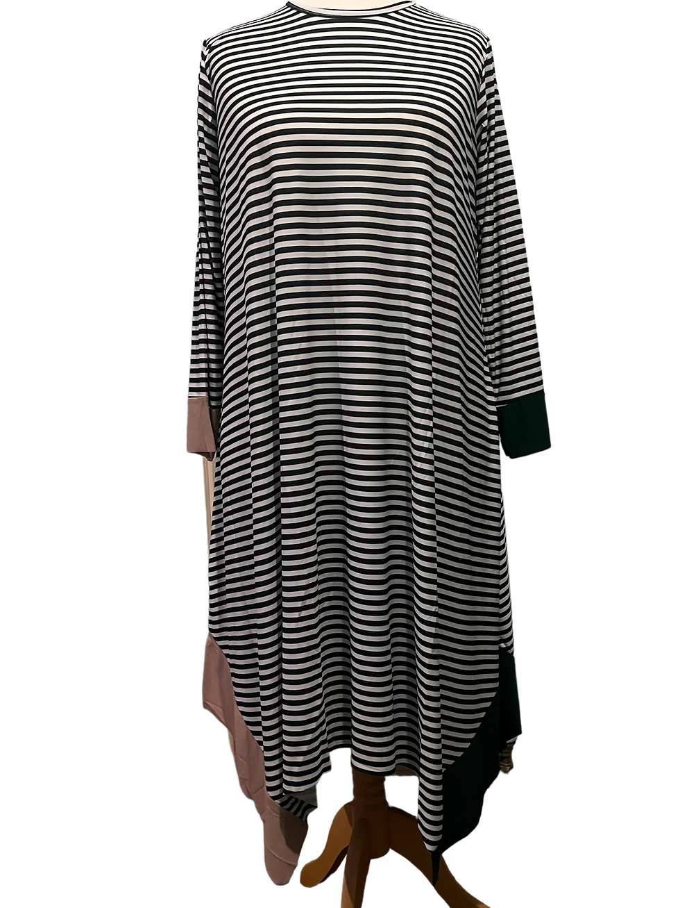Miniature : Asymmetrical Contrast Coloured Hem Jersey Long Sleeve Dress Womenswear 
