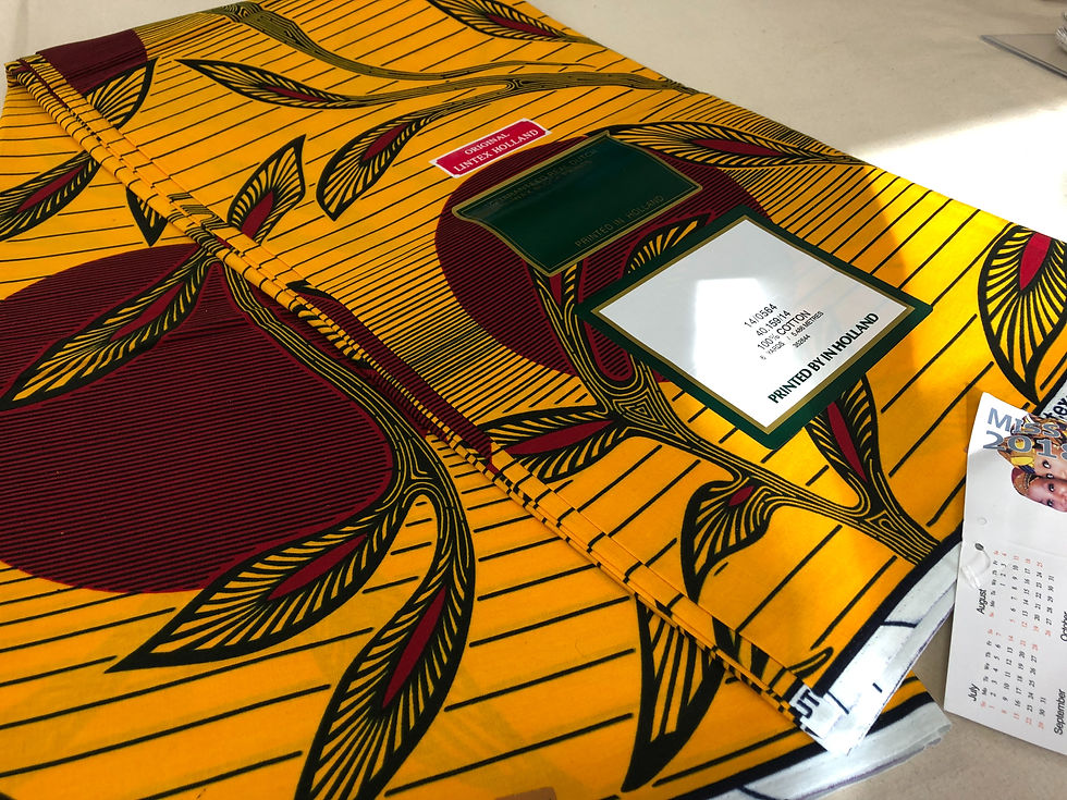 Thumbnail: Yellow African Wax Print Fabric Leaf and Moon Pattern, Sold By the yard