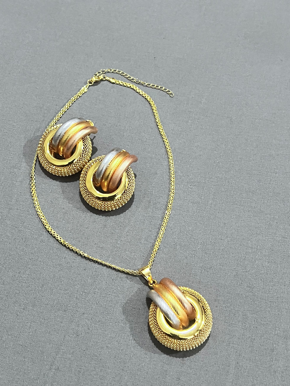 Miniature : Women’s 3 Tones Pendant Necklace and Earring Set