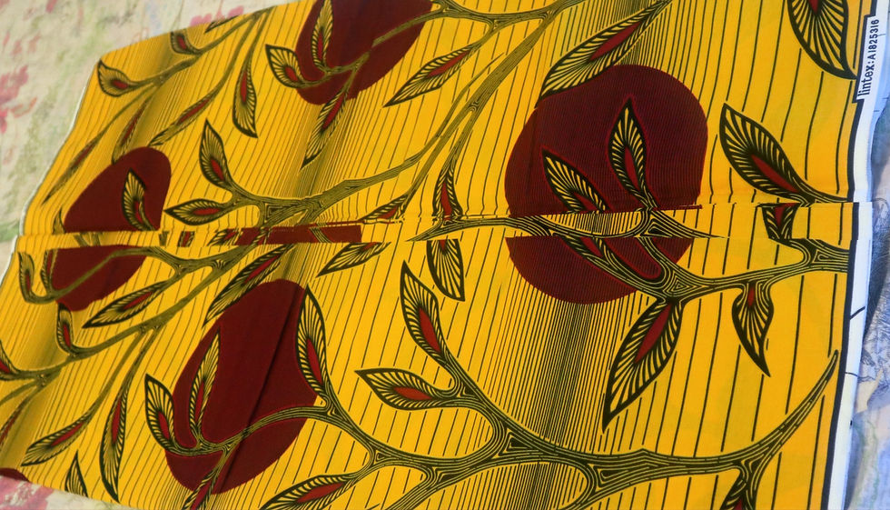 Thumbnail: Yellow African Wax Print Fabric Leaf and Moon Pattern, Sold By the yard