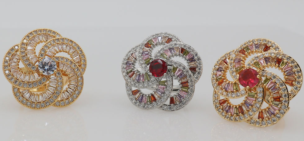 Thumbnail: Flower Shape Statement Cubic Zirconia 18k Gold Plated Ring