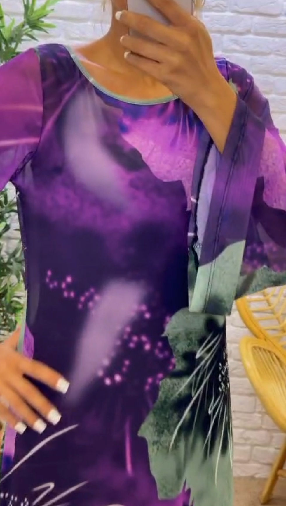 Thumbnail: Bell Sleeve Mesh A-Line Floral Dress In Purple Womenswear 