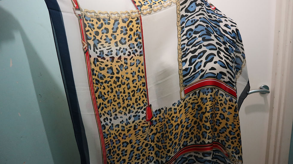 Thumbnail: Leopard And Buckle Print Silk Navy blue/Cream Scarf, Scarves, women scarfs