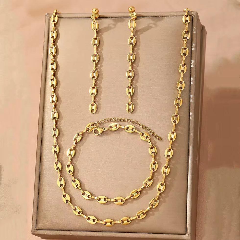 Thumbnail: Stainless Steel Link Chain Necklace Earring and Bracelet Set For Women 