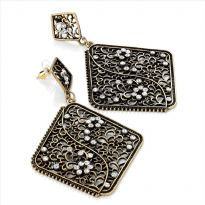Thumbnail: Burnished Gold Colour Diamanté Dangle Drop Earrings