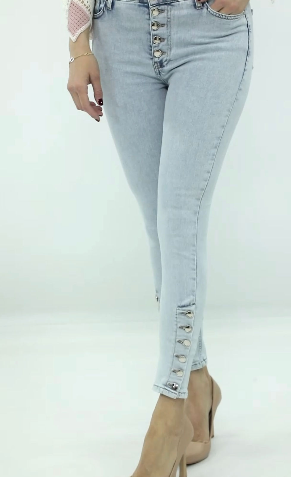 Miniaturbild: Light Wash Skinny Jeans Side Buttons