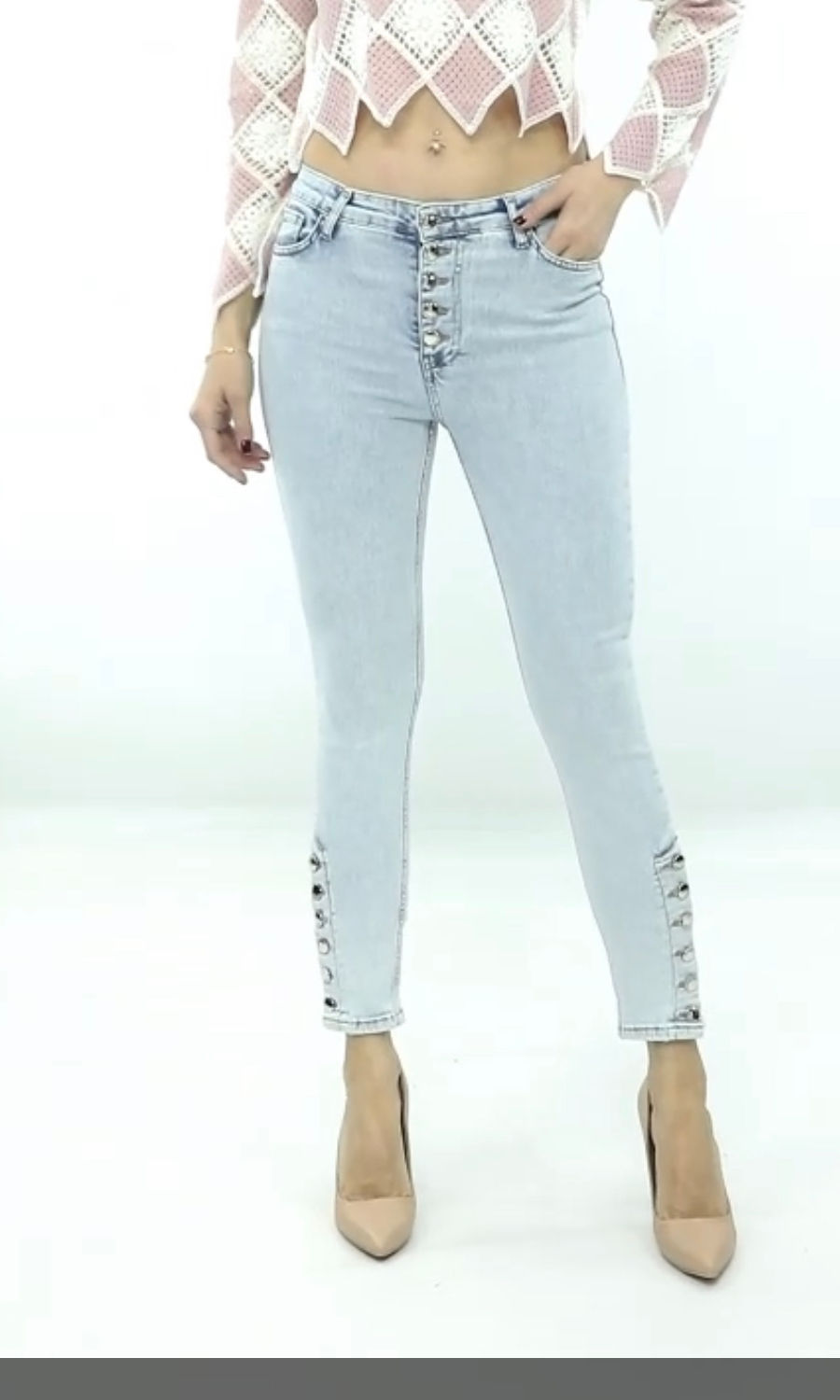 Miniature : Light Wash Skinny Jeans Side Buttons