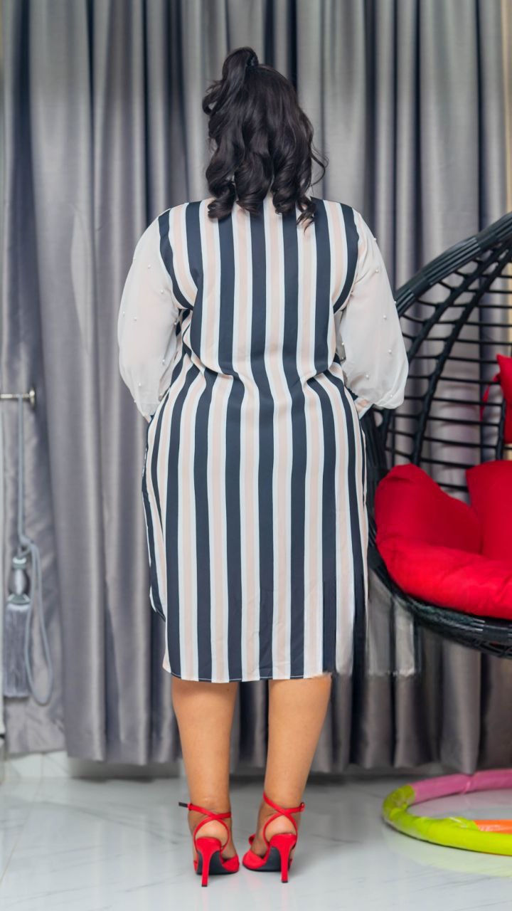 Thumbnail: Beaded Sleeve Bling Stripes Women’s Shirt Dress Womenswear 