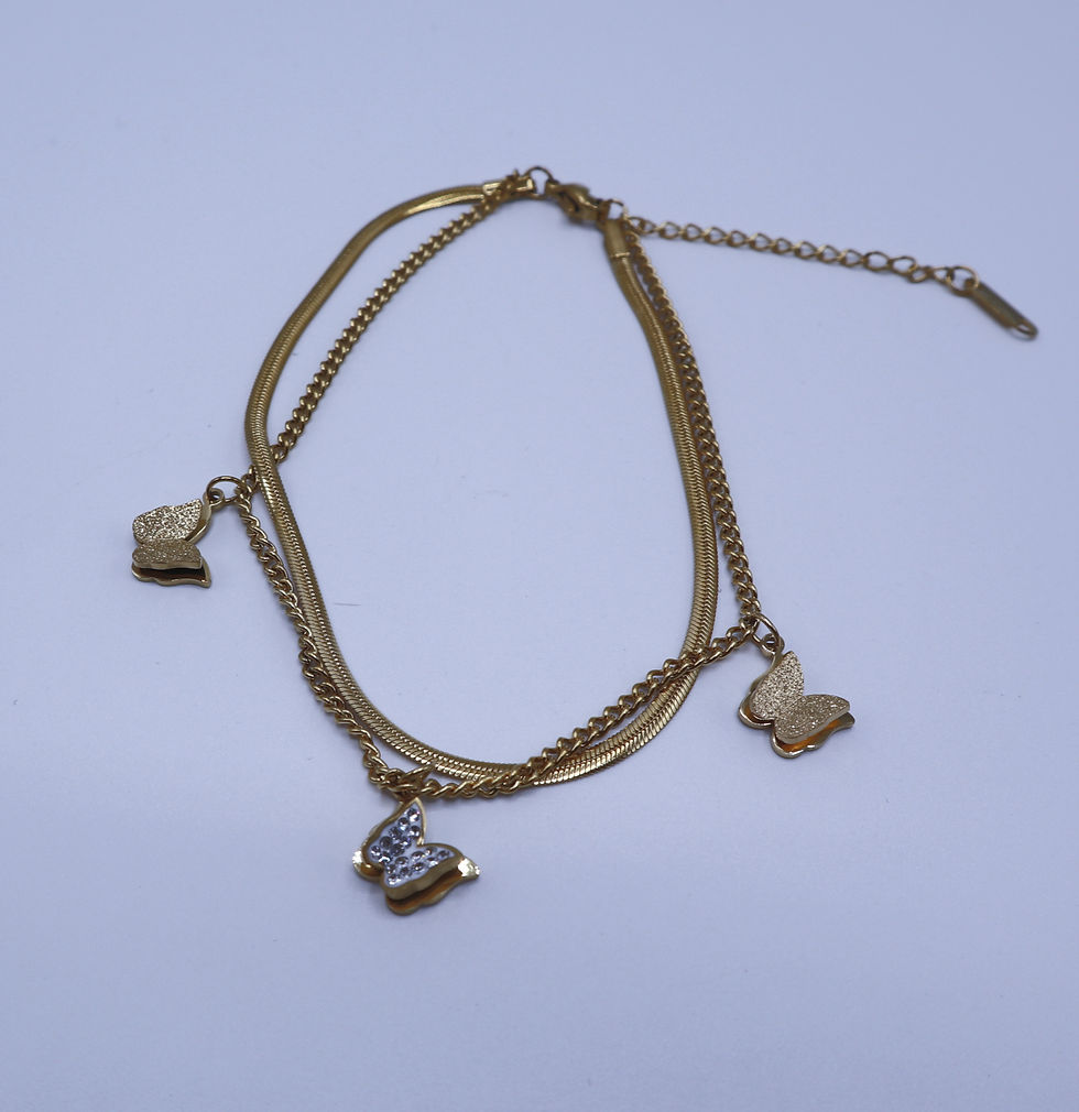Thumbnail: Anklet Stainless Steel Gold Plated Butterfly Diamanté Anklet