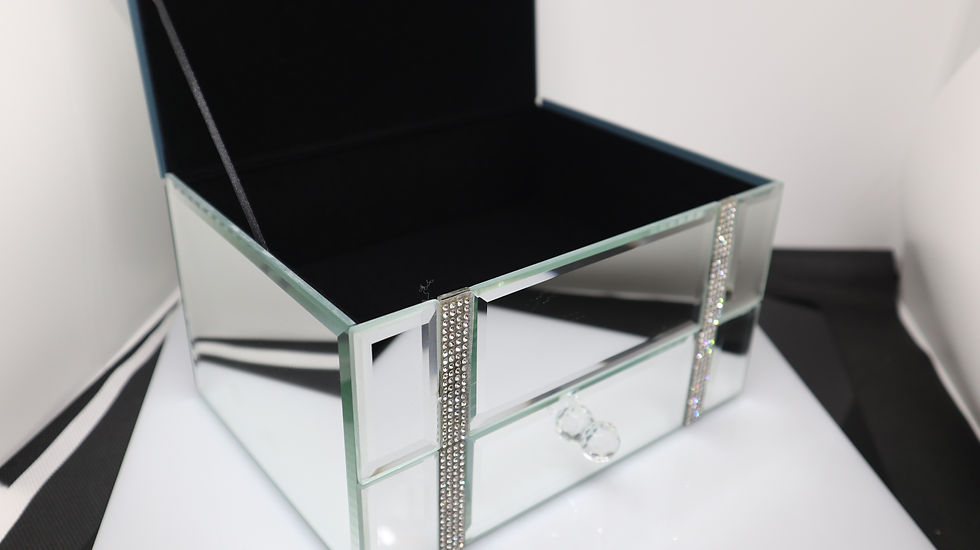 Thumbnail: Mirror Glass Diamante Jewellery Box With Draw 
