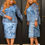 Thumbnail: Abstract Women’s Floral Print Long Sleeve Layered Midi Dress In Blue Womenswear 