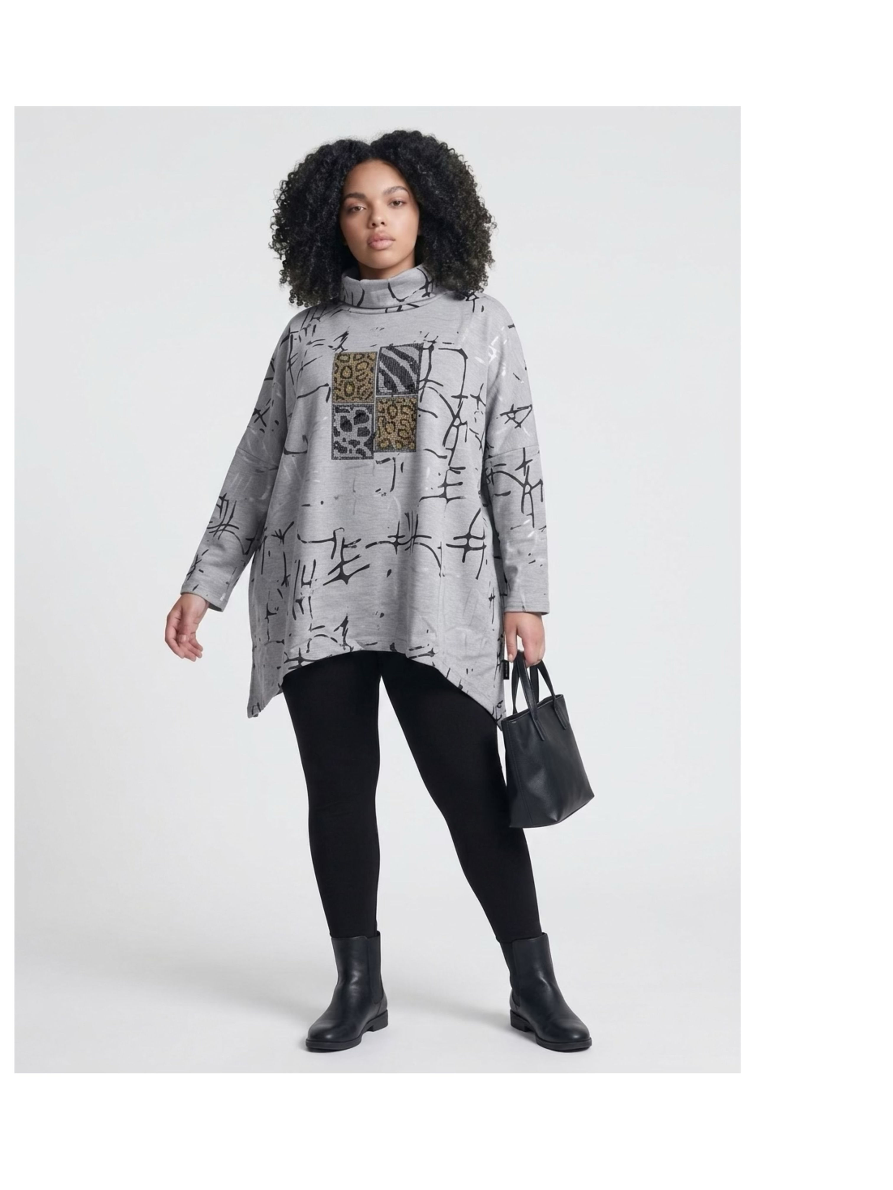 Oversize Urban Luxe Abstract Cowl Neck Bling Tunic Top