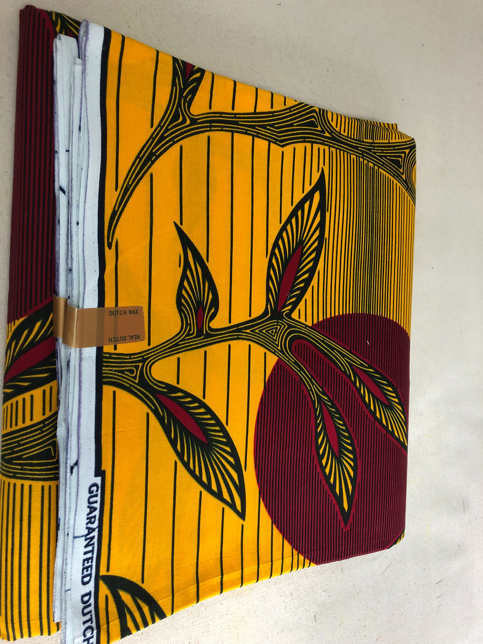 Miniature : Yellow African Wax Print Fabric Leaf and Moon Pattern, Sold By the yard