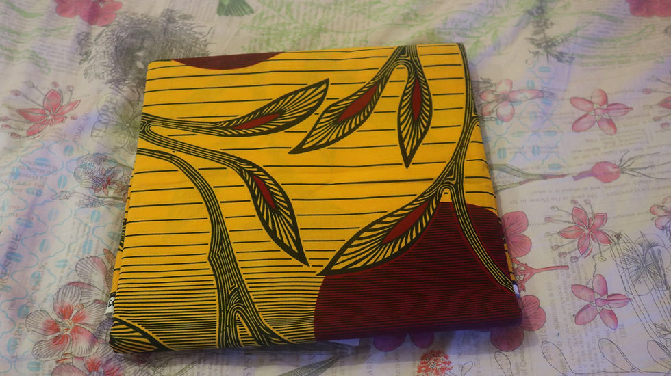 Miniature : Yellow African Wax Print Fabric Leaf and Moon Pattern, Sold By the yard