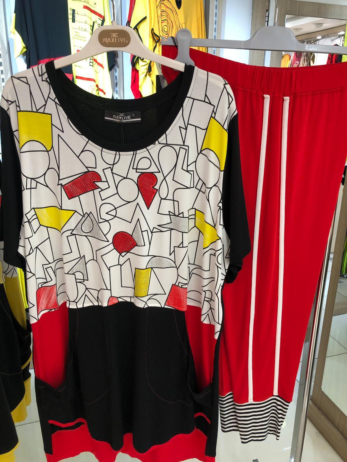 Women’s Casual Geometric Shapes Print Round Neck Top and Pant Set Womenswear