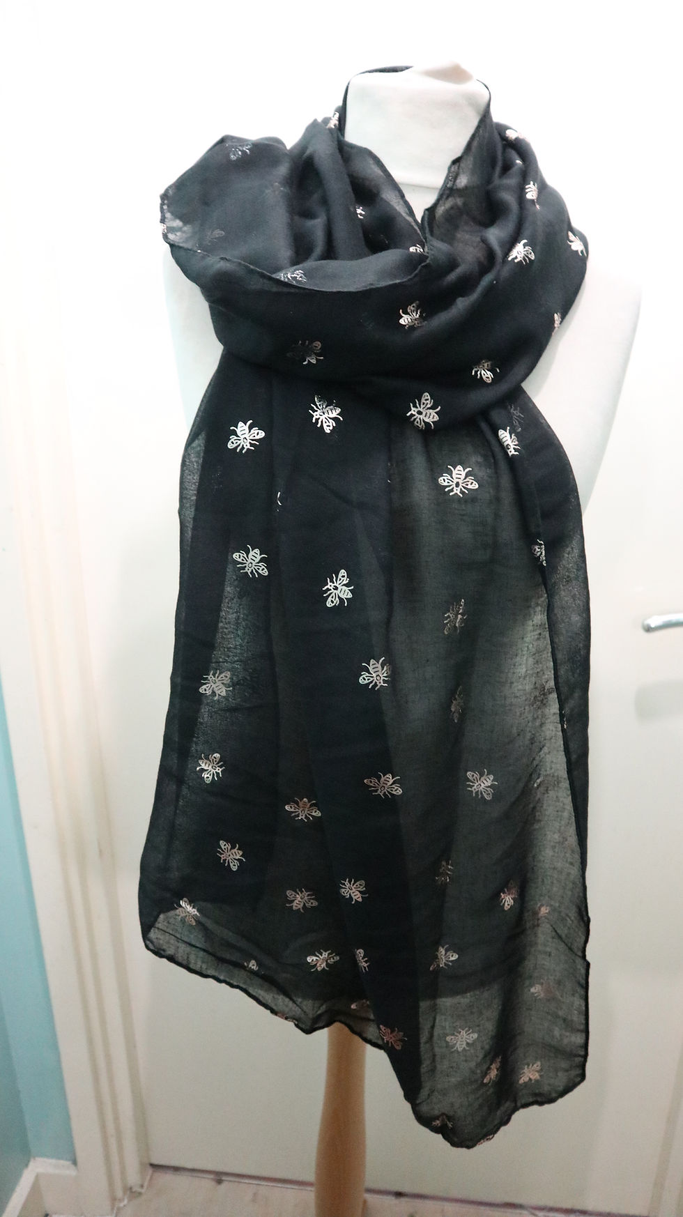 Thumbnail: Rose Gold Bee Print Scarf, Women Scarves, Head Wrap, Cover Scarf
