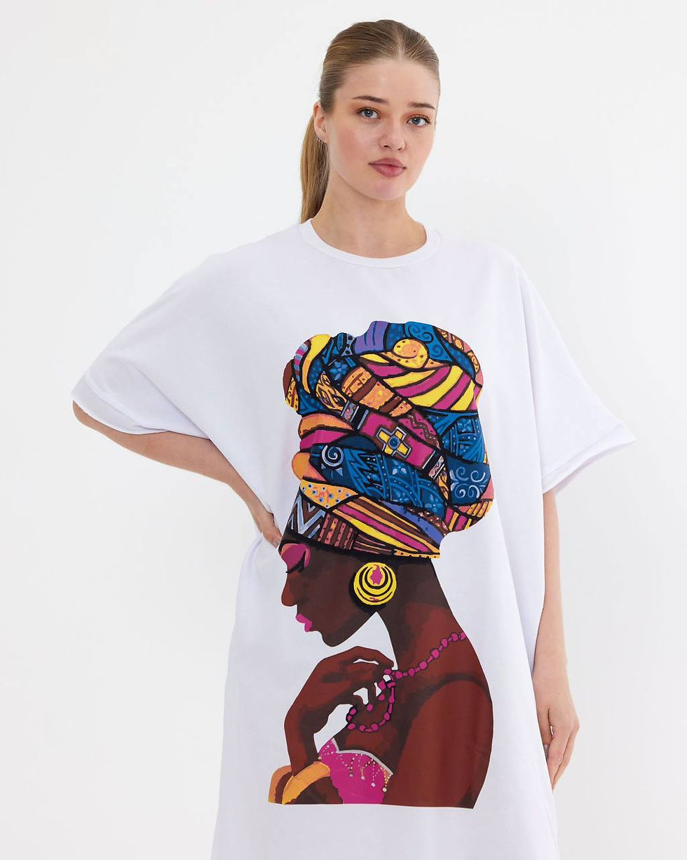 Thumbnail: Graphic Africa Lady Side Slit Dress With Pockets Womenswear 