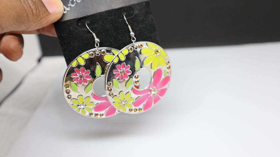 Миниатюра: Pink/Yellow Flower Round Dangle Earring Womenswear 