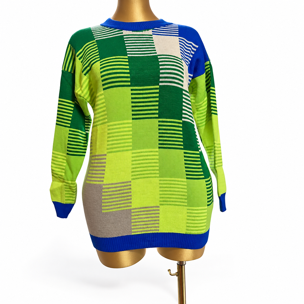 Thumbnail: Women’s Multicolour Geometric Patchwork Knit Jumper – Long Sleeve Relaxed Fit