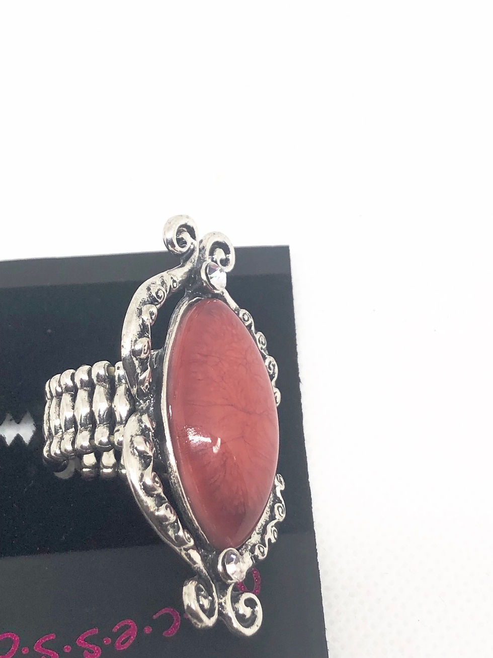 Miniatyrbild: Gorgeous Silver Flower Shape large Stone Elasticated Ring