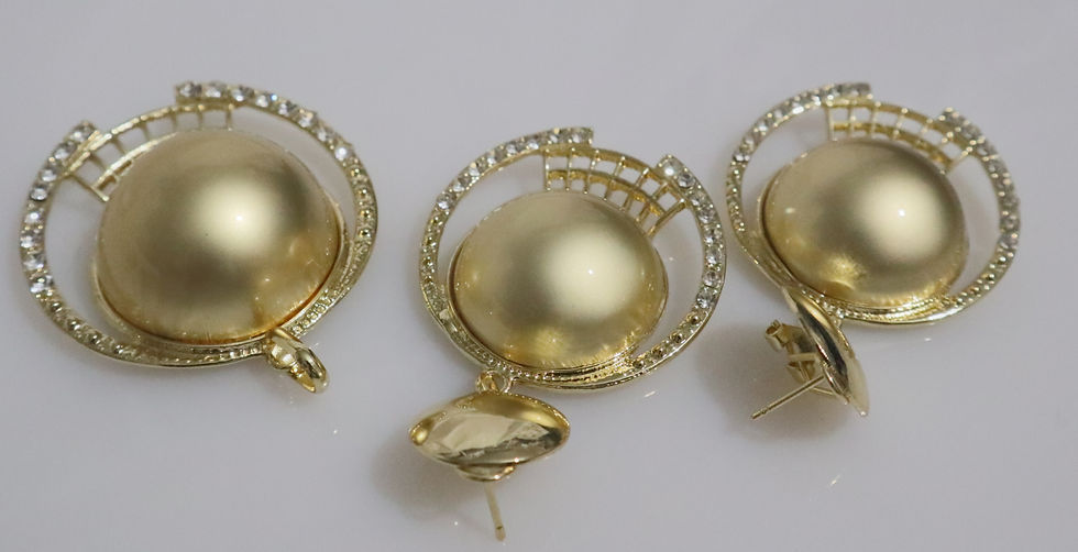 Thumbnail: Pendant and Earring CZ Crystal Dome Design Gold Plated Set