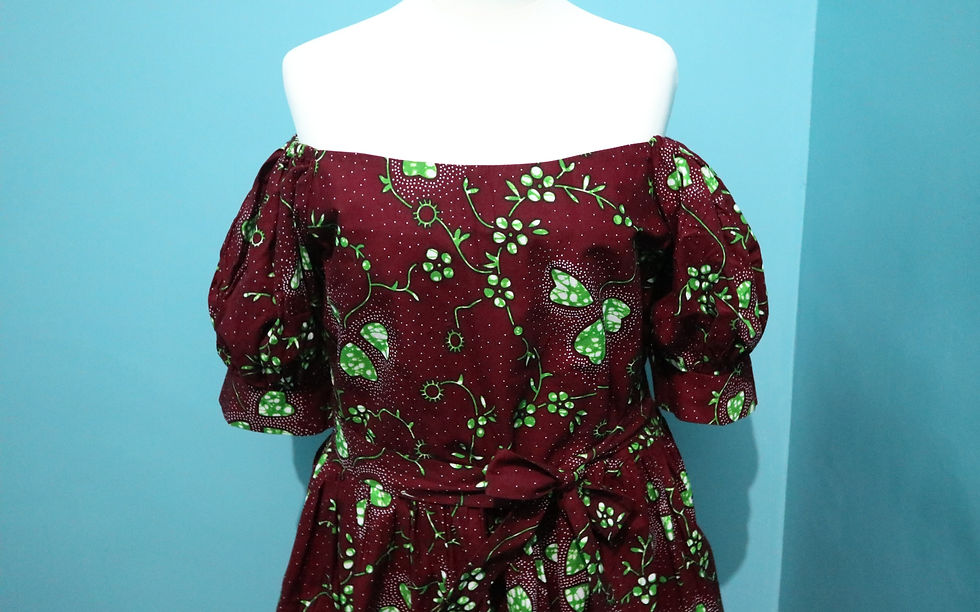Thumbnail: Puff Sleeves Ankara Gathered Dress Womenswear 