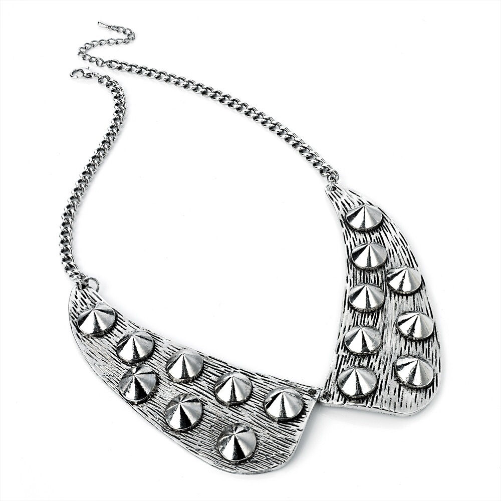 Spiked Collar Burnt Silver Necklace 