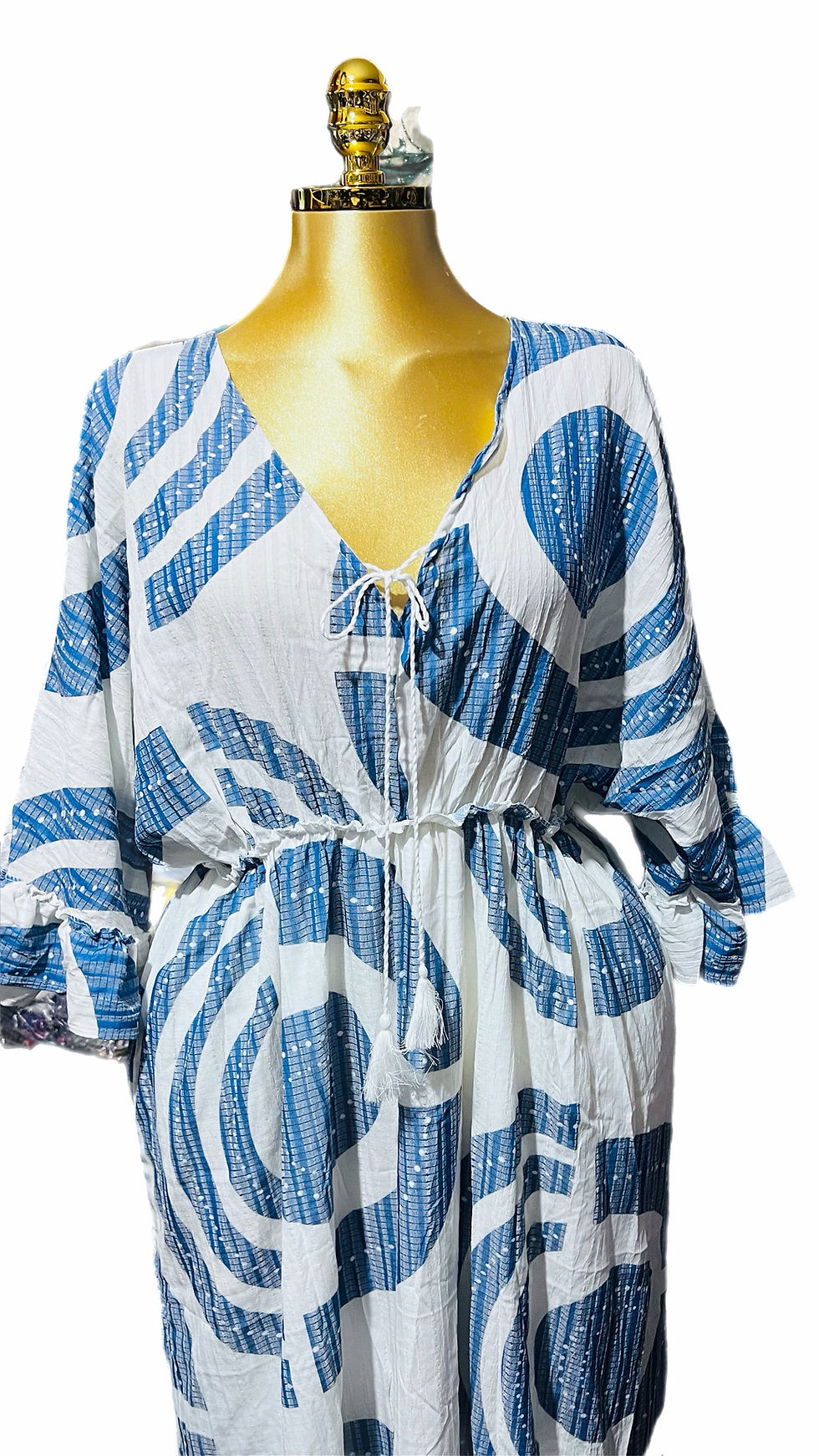 Miniaturbild: Abstract Print Cotton Blend Maxi Dress | Boho Tie-String Dress for Women UK