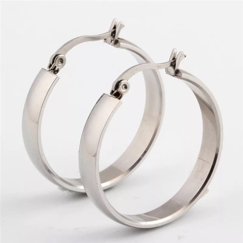 Thumbnail: Medium Hoop Gold Plated Stainless Steel Earring