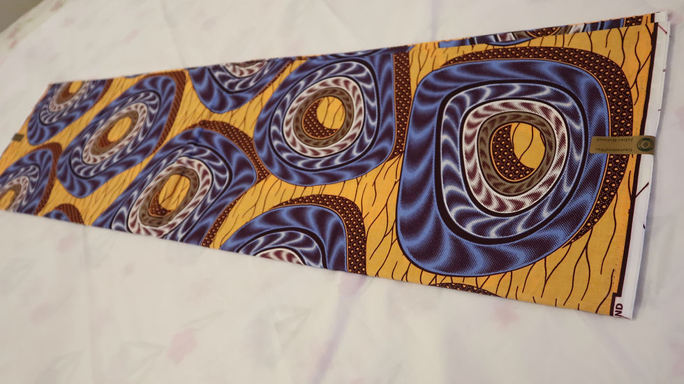 Thumbnail: African Wax Print Fabric Light Gold/Blue Julius Holland Soft Ankara Fabrics