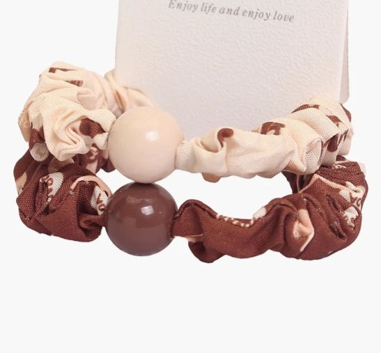Thumbnail: Sophia's Fab Unisex Small 2pcs Hair Scrunchies Set with Intricate Bead Details