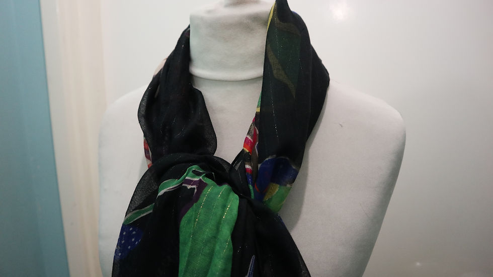 Thumbnail: Large Floral & Metallic Stripe Frayed Scarf Womenswear 