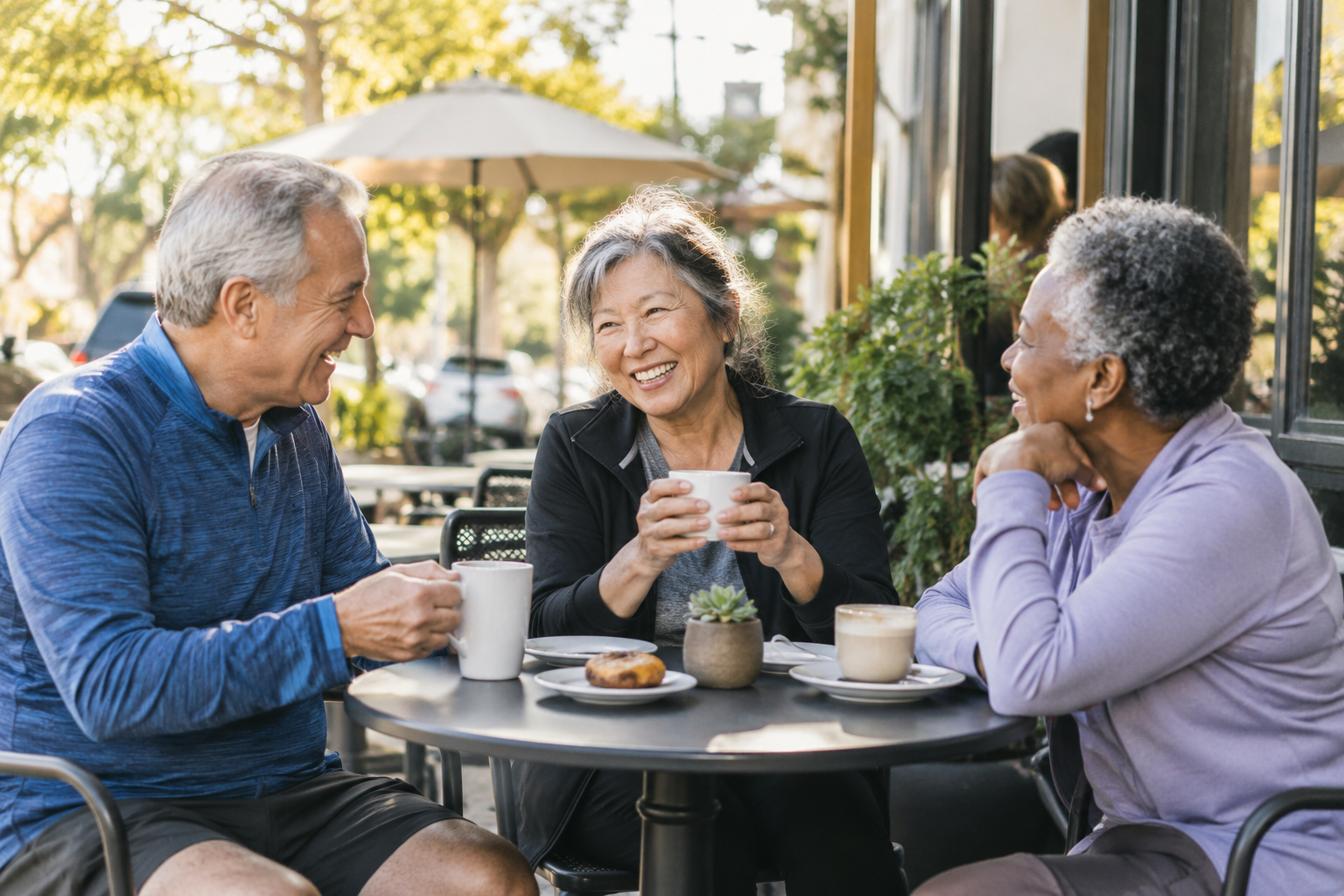 Friends having coffee together after a workout