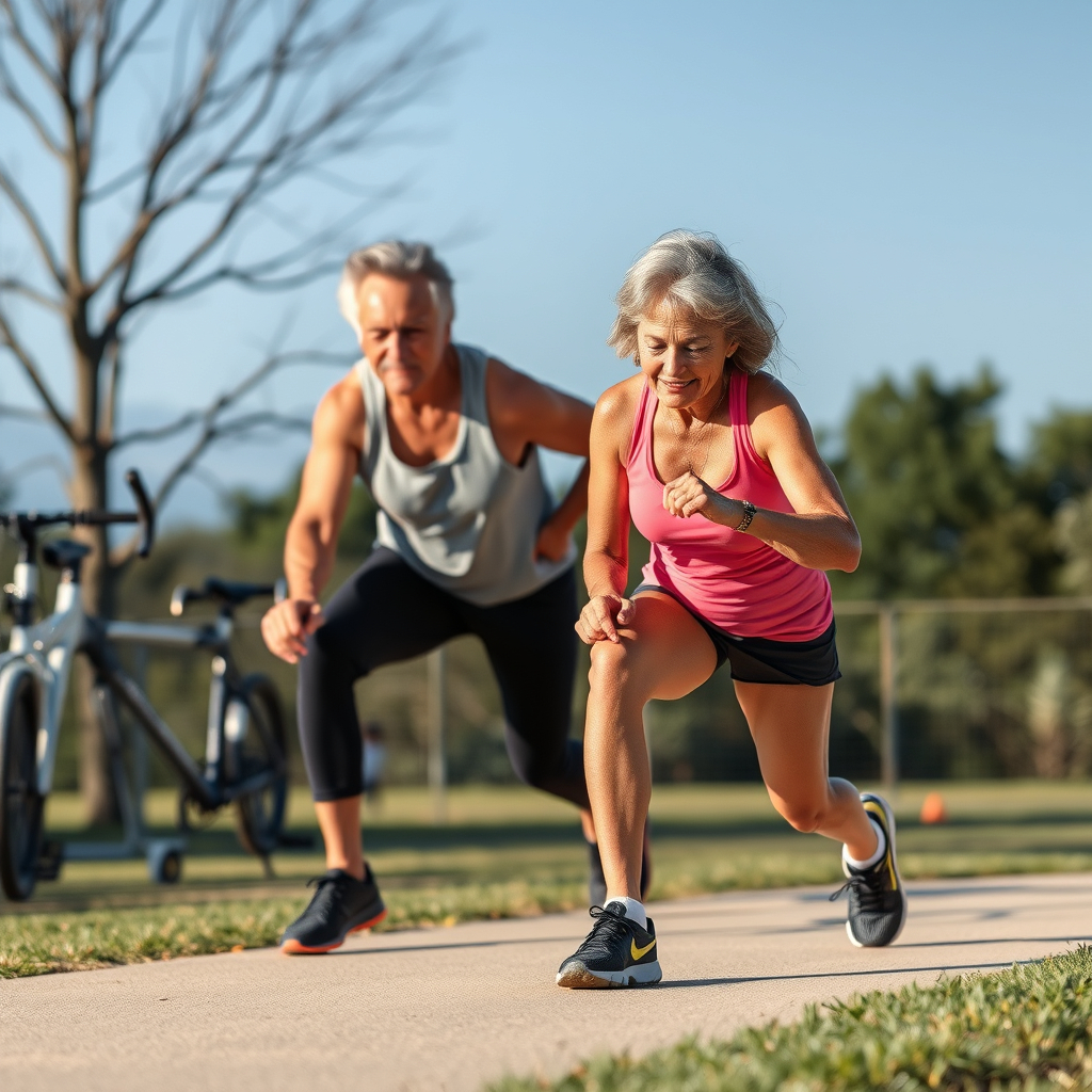 Group of adults exercising together in a park