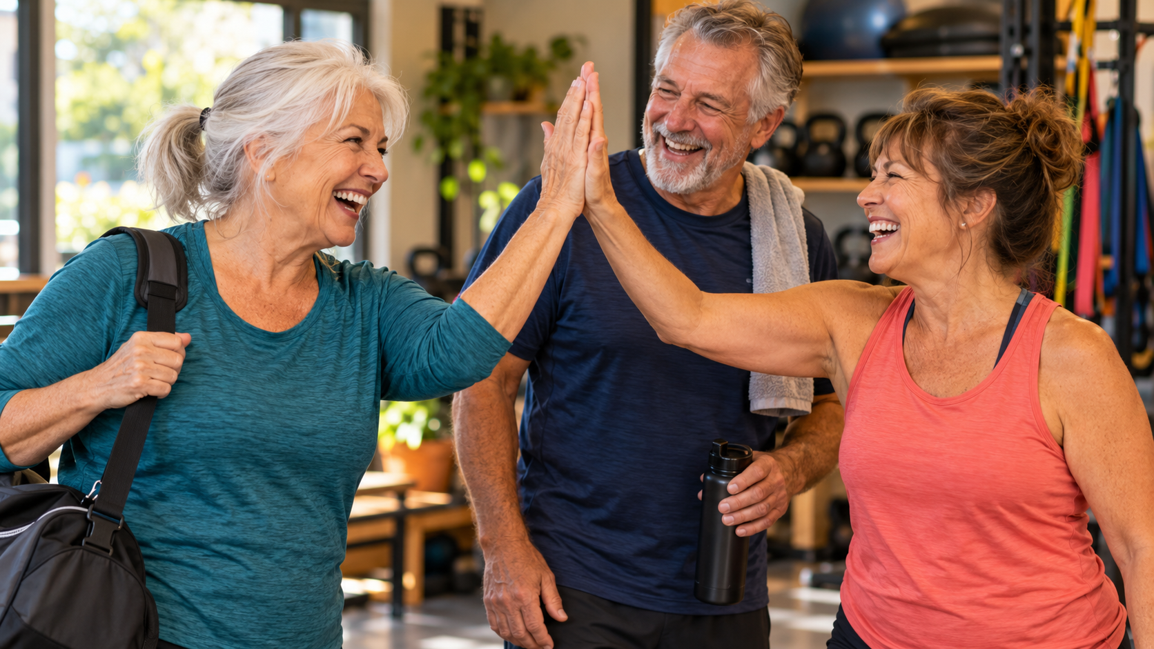 Members sharing high-fives after a workout