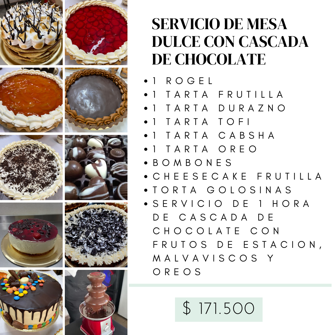 Servicio de mesa dulce con cascada de chocolate