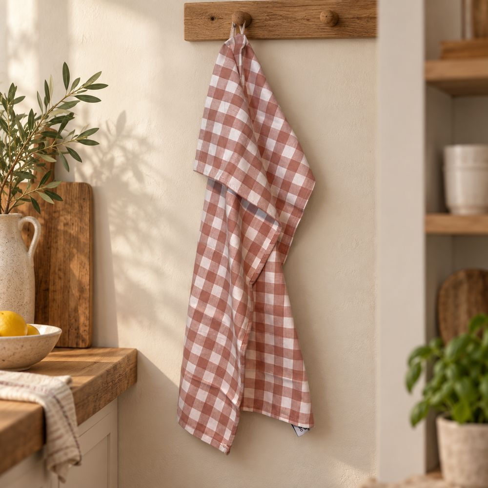 Theedoek Gingham roze | Tiseco