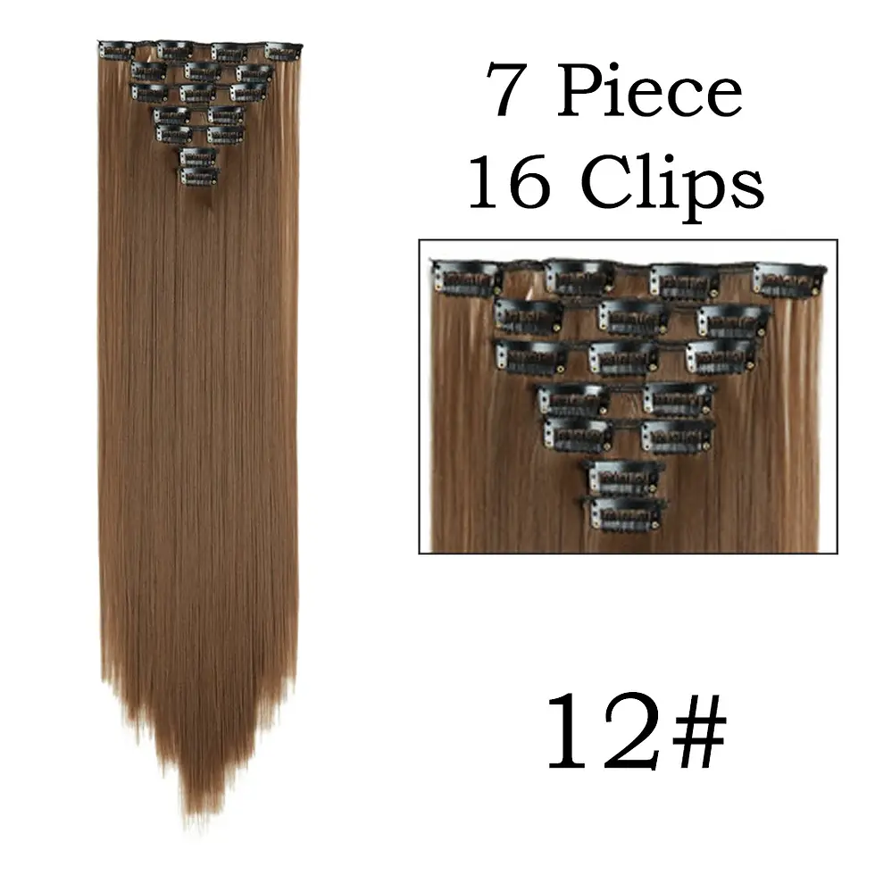 Miniatyrbild: 24Inchs 16 Clips in Hair Extensions Long Straight Hairstyle Synthetic Blonde