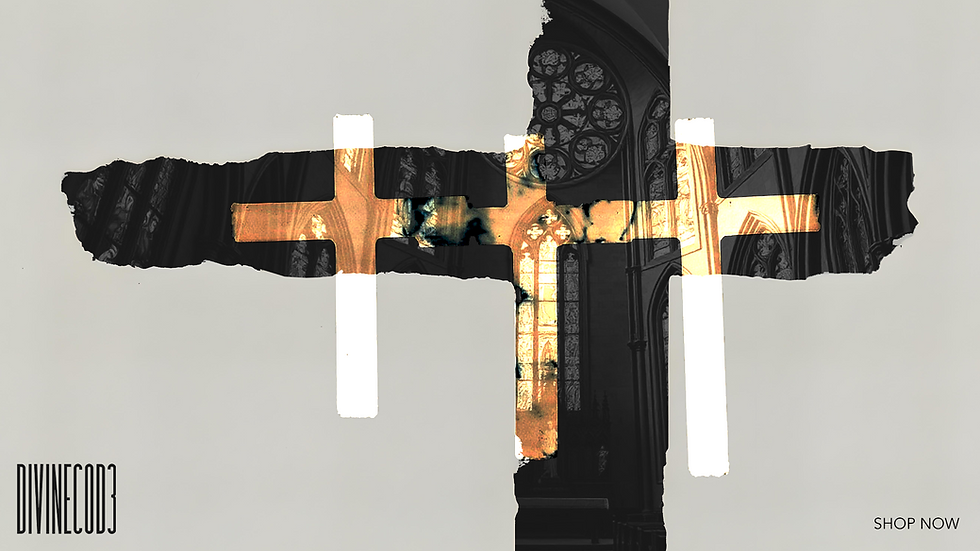 Eye-level view of a modern clothing rack with faith-inspired t-shirts