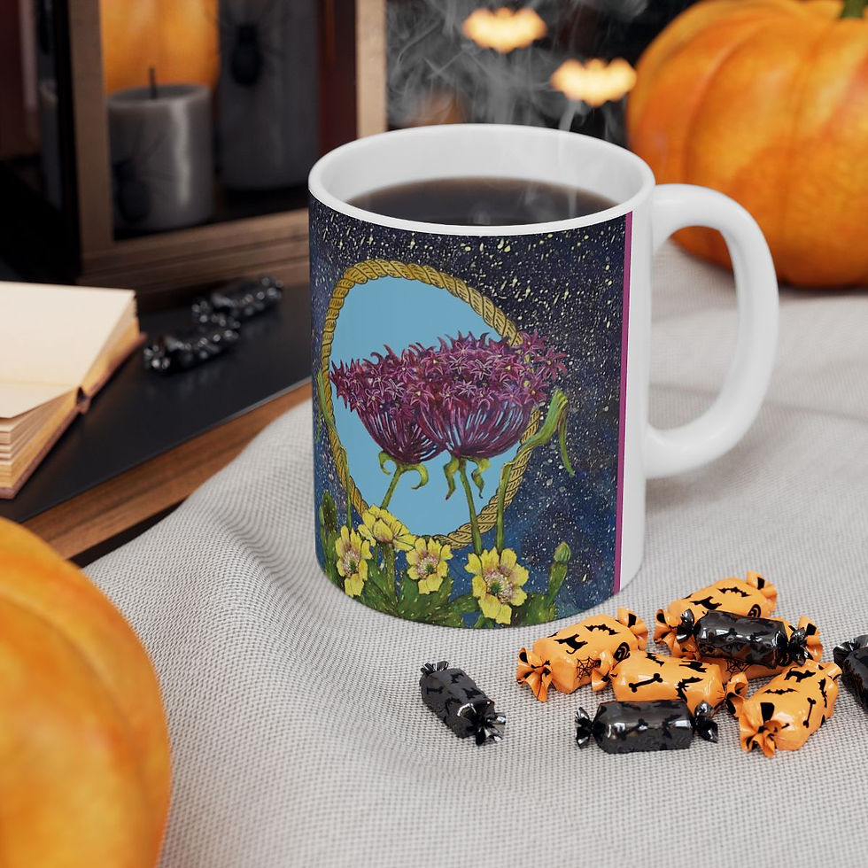 Thumbnail: Purple Allium and Prickley Pear Blossom Ceramic Mug, (11oz, 15oz)
