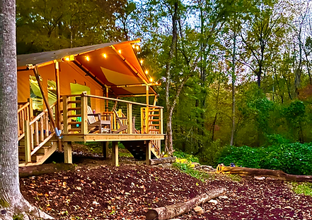 safari tent overlooking creek, glamping