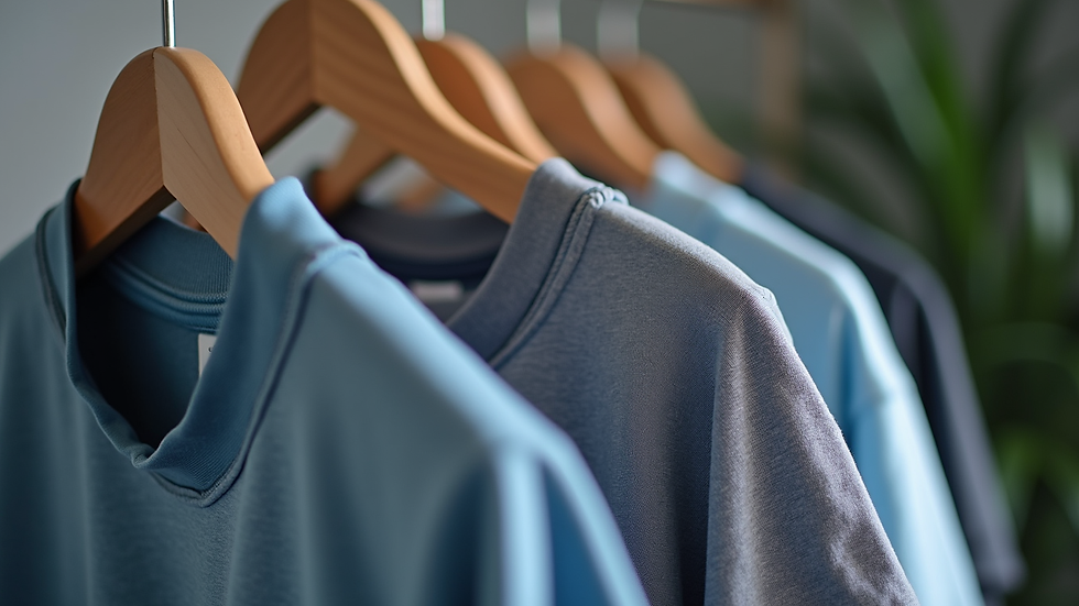 Close-up view of moisture-wicking workout shirt on a hanger