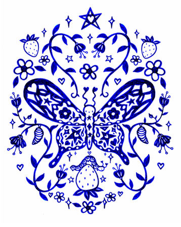 butterfly, caterpillar, flowers, strawberry