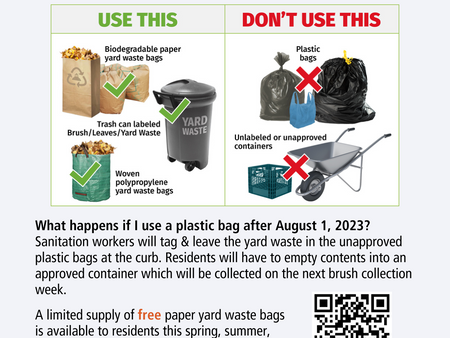 Plastic bags for brush & leaf collection will be banned August 1