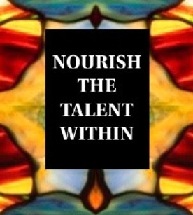 Nourish the Talent Within text over stained glass art.