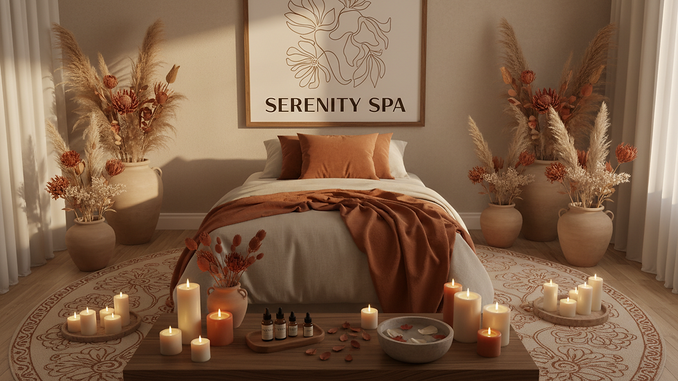 Vue en plongée d’un espace de soin visage relaxant avec bougies